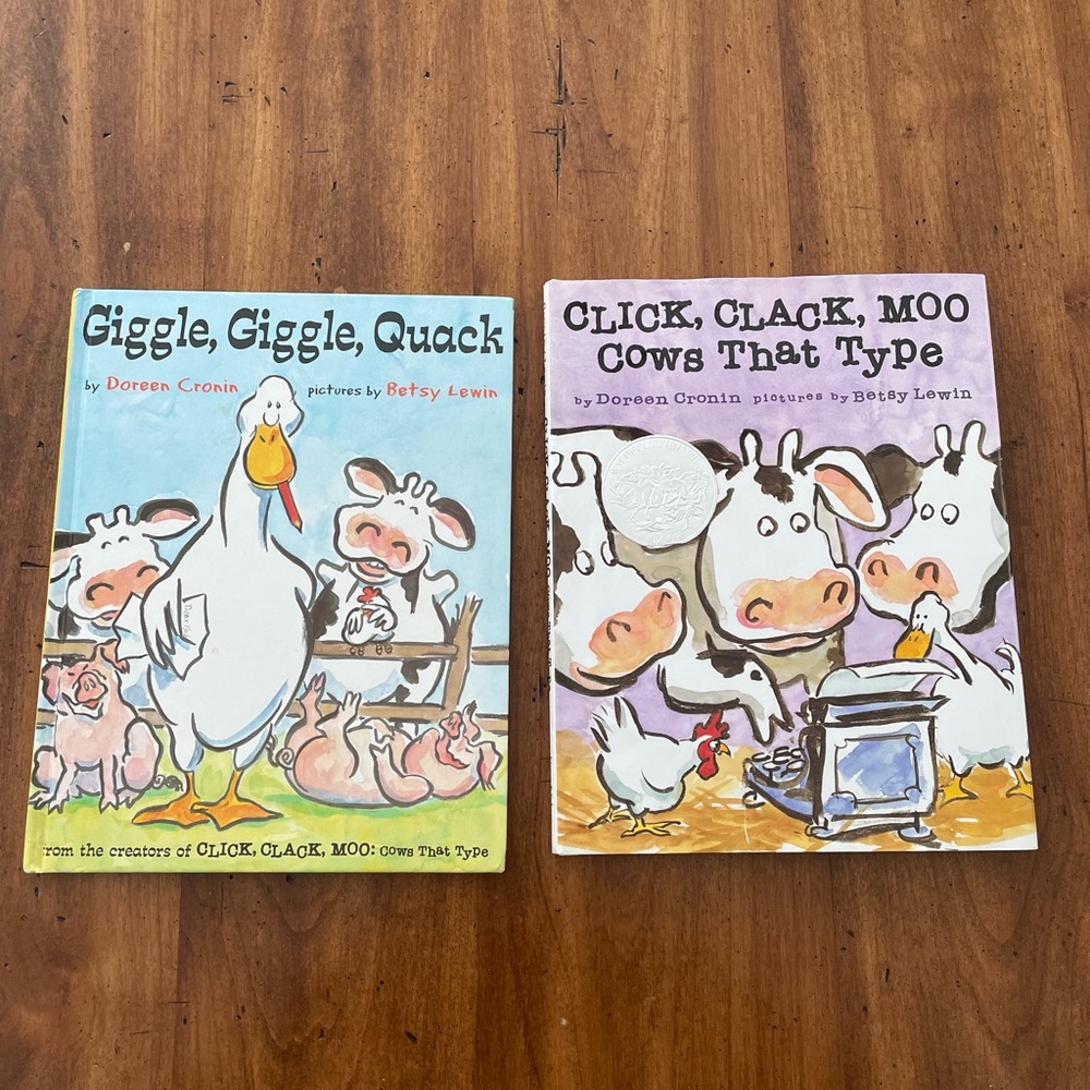 2 Books - Click Clack Moo Cows That Type & Giggle Giggle Quack by Doreen Cronin